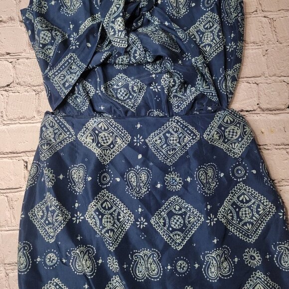 Evan Picone 100% Silk Blue Geometric Print Cutout Middle Collared Dress Size 10 - Picture 7 of 15